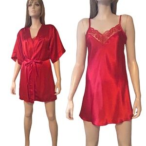 Secret Treasures Vintage Lingerie Set Robe Chemise Nightgown Slip Slippery Satin